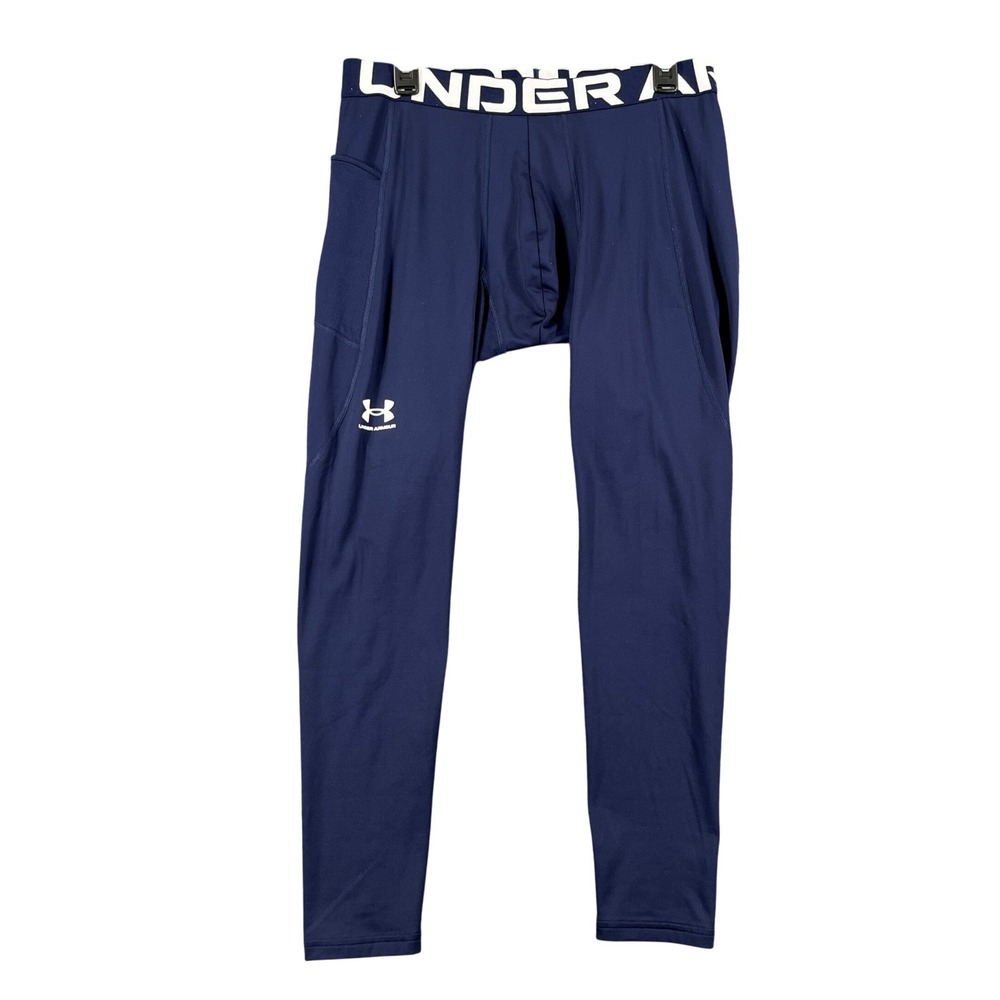 Under Armour ColdGear Compression Leggings Womens XL Navy Side Pocket Training